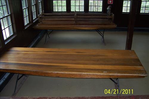 Replace tables and benches in Cabin Camp 5 Dining Hall at Prince William Forest Park in June 2011