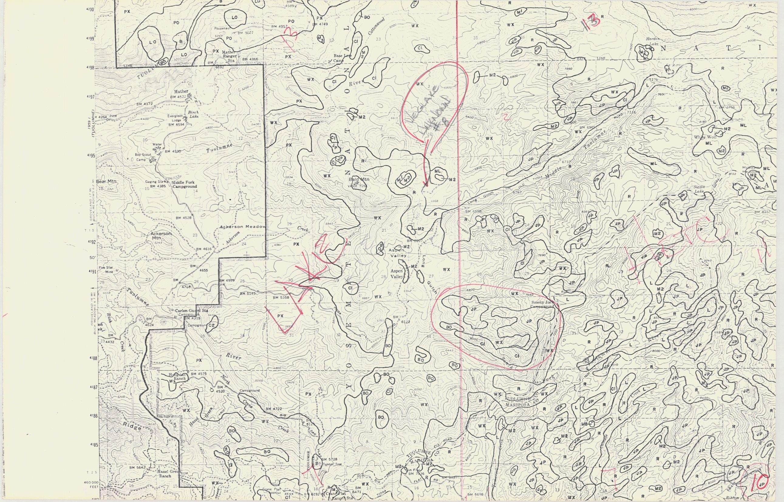 Section of Yosemite Topographic Map