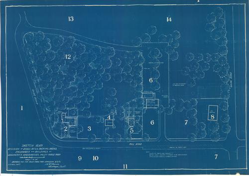 Sketch Plan, Revision of Roads, paths, Parking Areas, Enclosures & Buildings at Washington's Headquarters, Valley Forge Park