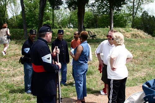 Civil War interpreters of  men training to join the U.S. Colored Troops at Stones River National Battlefield, April 2004