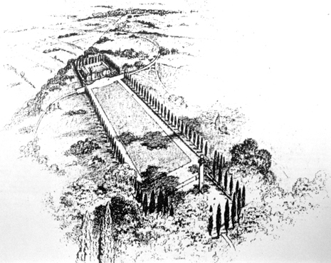 A drawing shows an overhead perspective of the original landscape design plan.