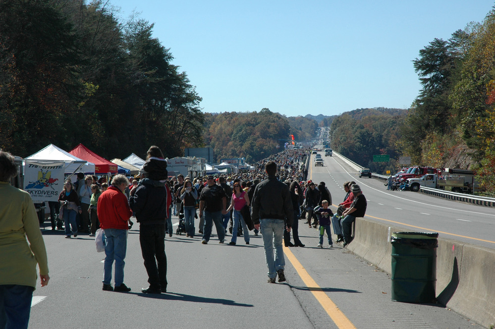 crowds of people on the bridge