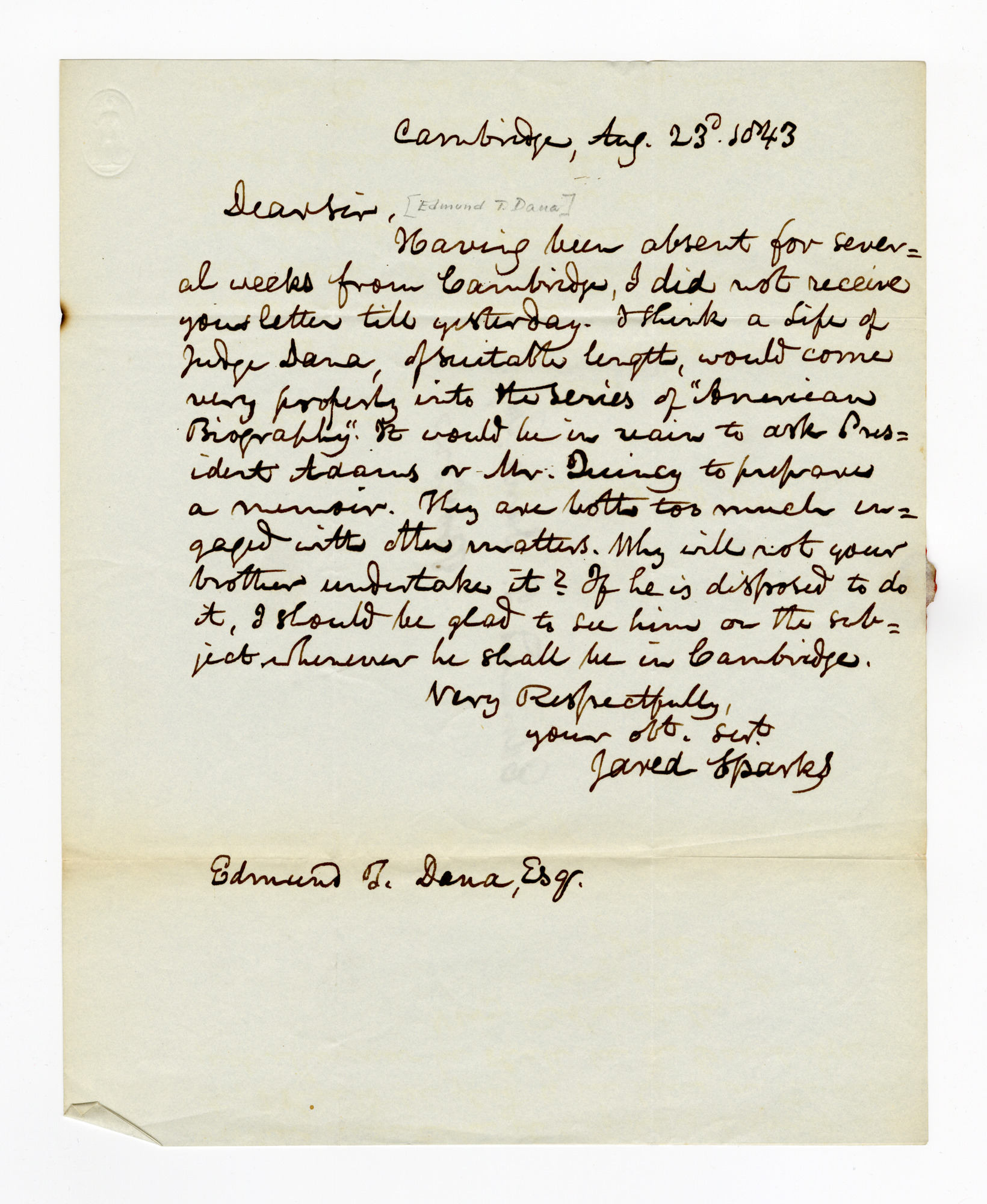 Manuscript letter