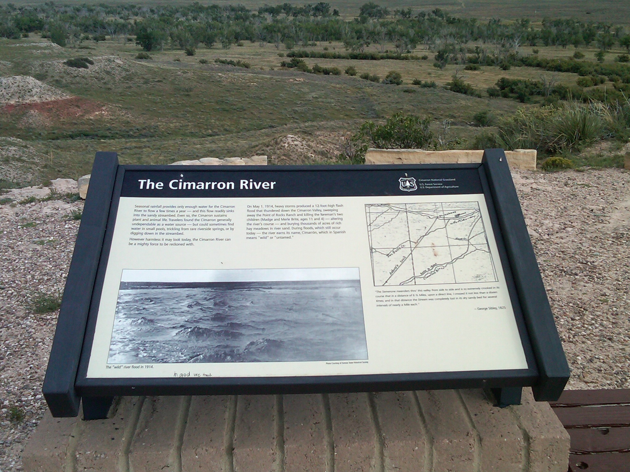 "Cimarron River" wayside with a view at Cimarron National Grassland