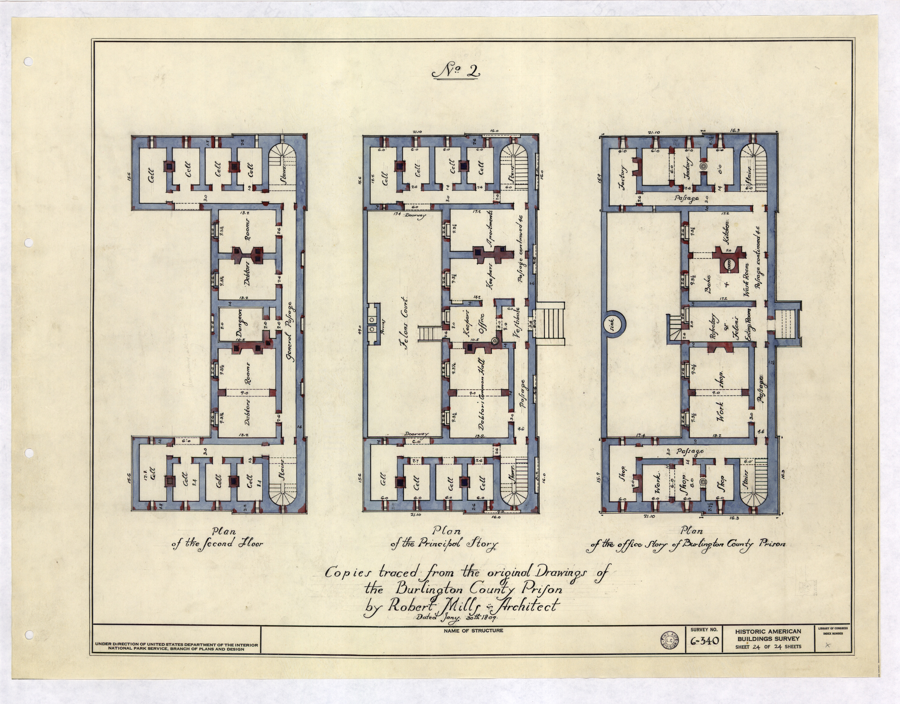 Measured drawing of prison floor plan
