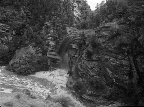 Water cascading out of Gifford Canyon at Canyon Overlook parking area.