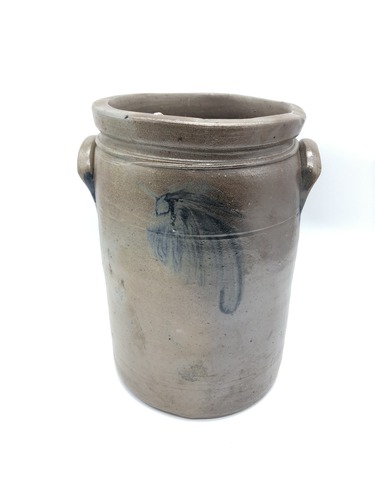 Item in collections at Hampton. Ceramic container with abstract art on it.