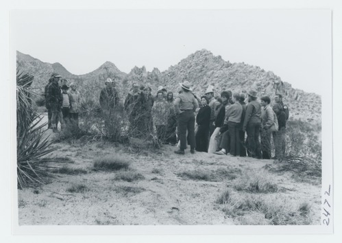 Black and white image of conducted hike by Anita Allison in Sneakeye area