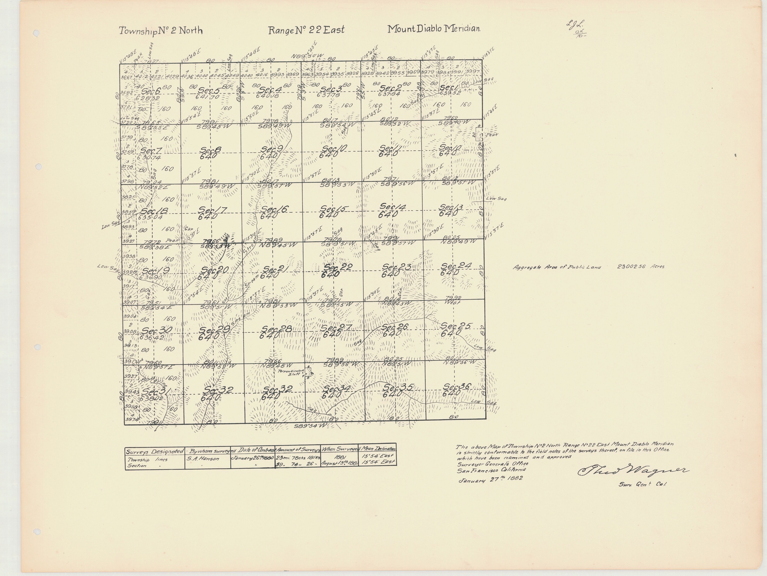 Map of Township No. 2 North, Range No. 22 East, Mount Diablo Meridian Survey
