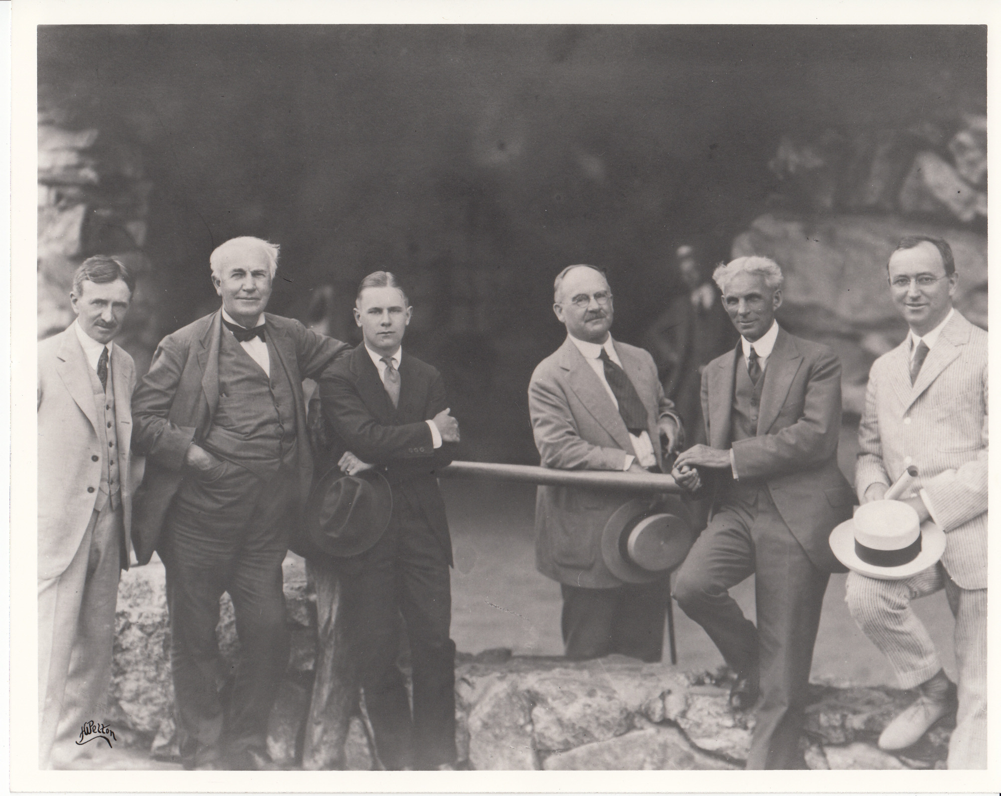 Harvey Firestone, Thomas Edison, Harvey Firestone Jr., Henry Ford, and two other men on California trip.