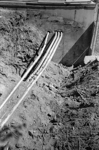 Set of pipes during the construction of headquarters addition.