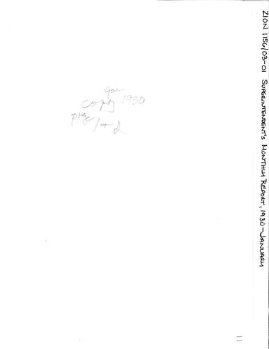 ZION 5087 Superintendents Monthly Report 1930 01