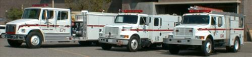 Fire engines at Ash Mountain Headquarters Fire Station, Sequoia and Kings Canyon National Parks, May 2002