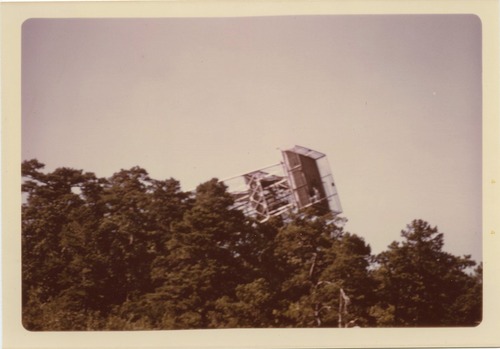 Hot Springs Mountain tower falling on its side during demolition. Image similar to those found in HOSP 10213 and 10214.