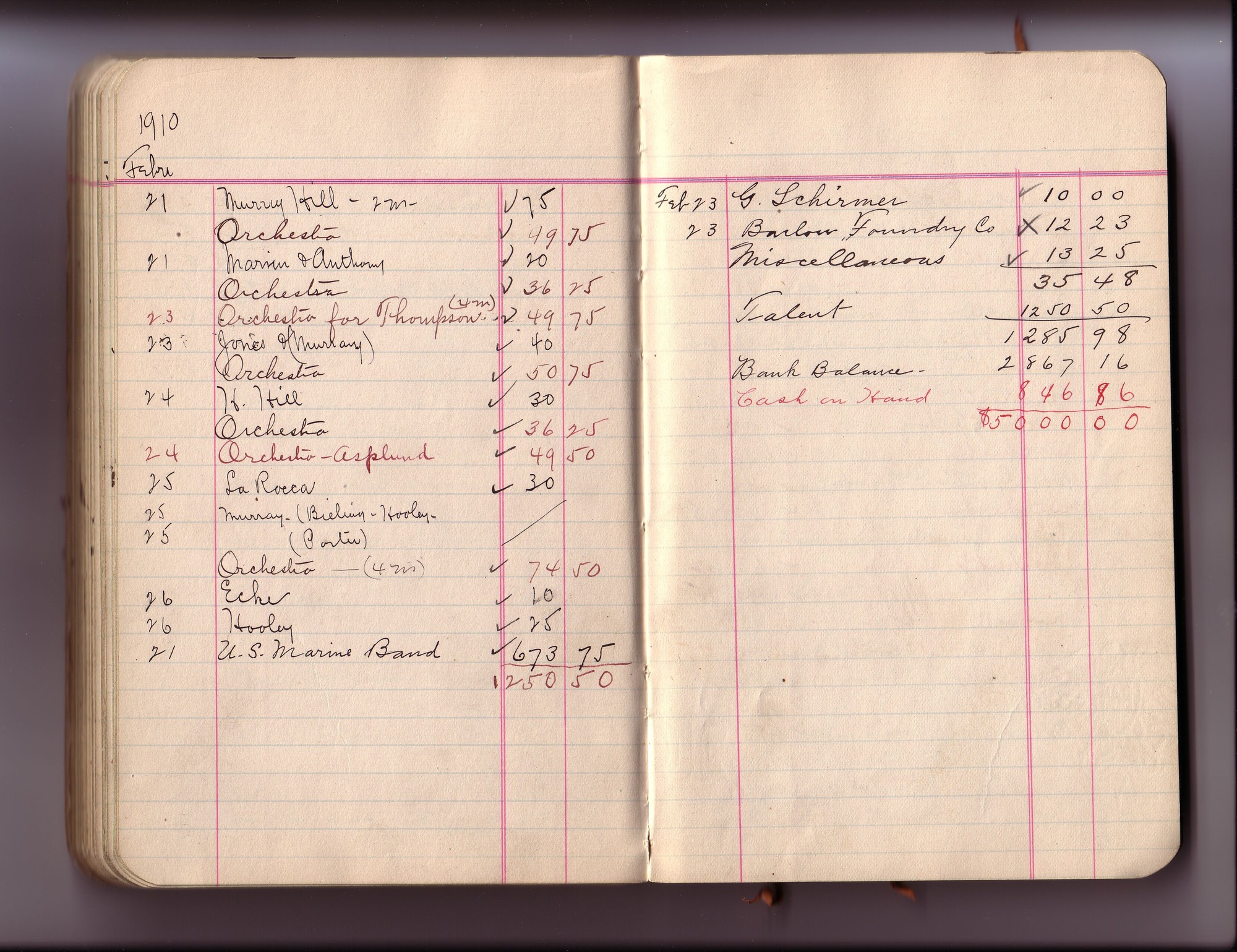 Thomas Edison's New York City Recording Studio Cash Book 05 (of 21), Image 78 (of 88).