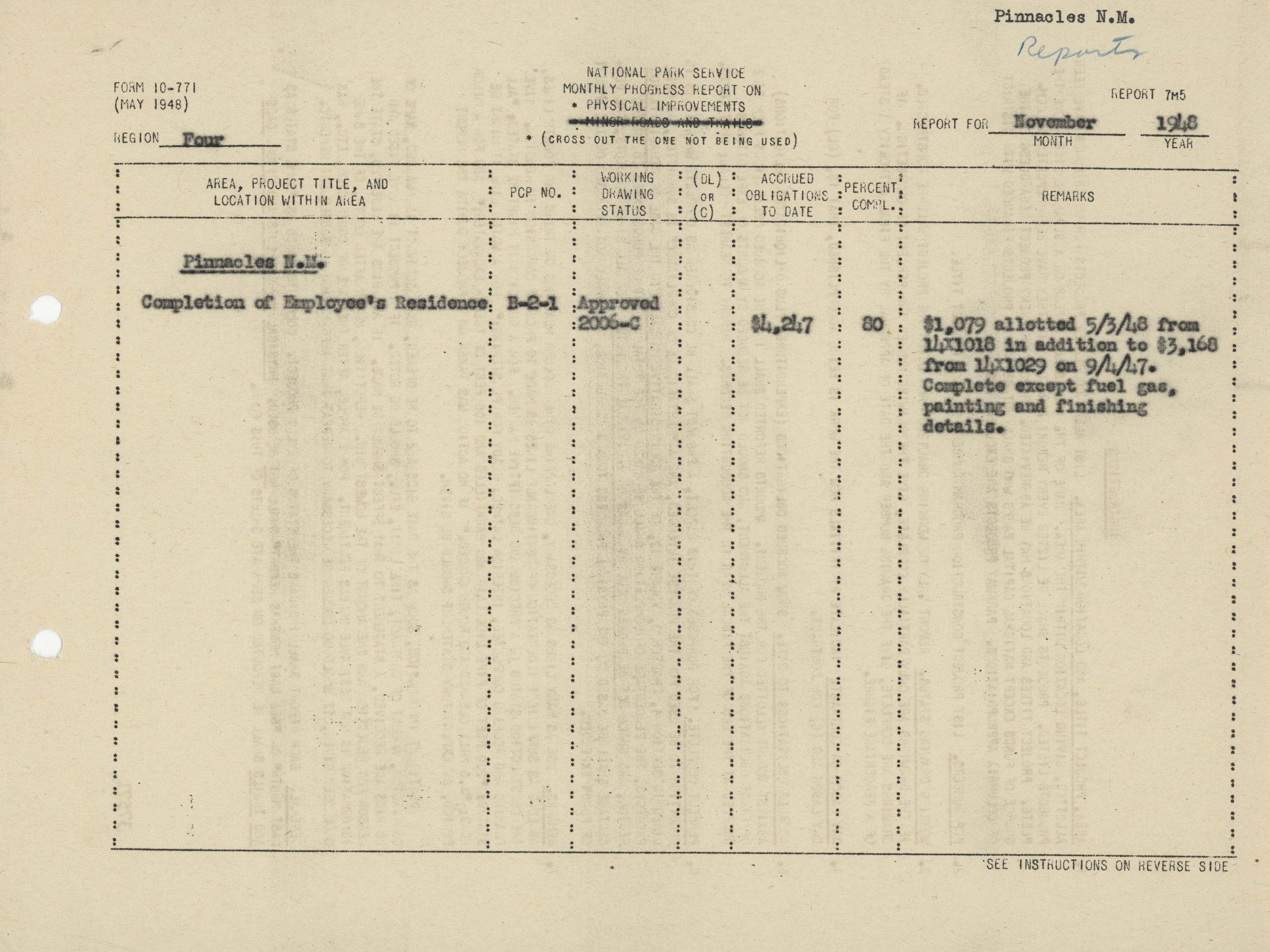 Monthly Progress Report on Physical Improvements or Minor Roads and Trails