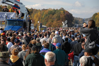 Crowds gathered on the bridge