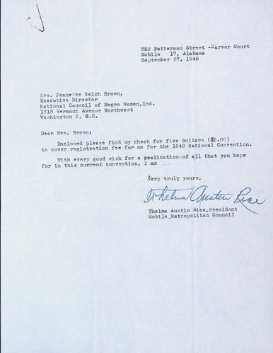National Council of Negro Women, Correspondence, 1948