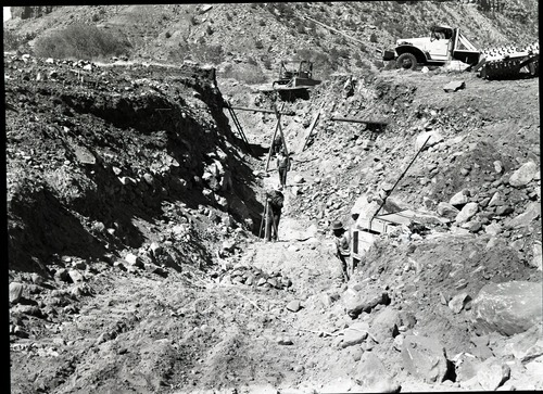 Visitor center sewage system, location of sewer line, and surveying elevations.