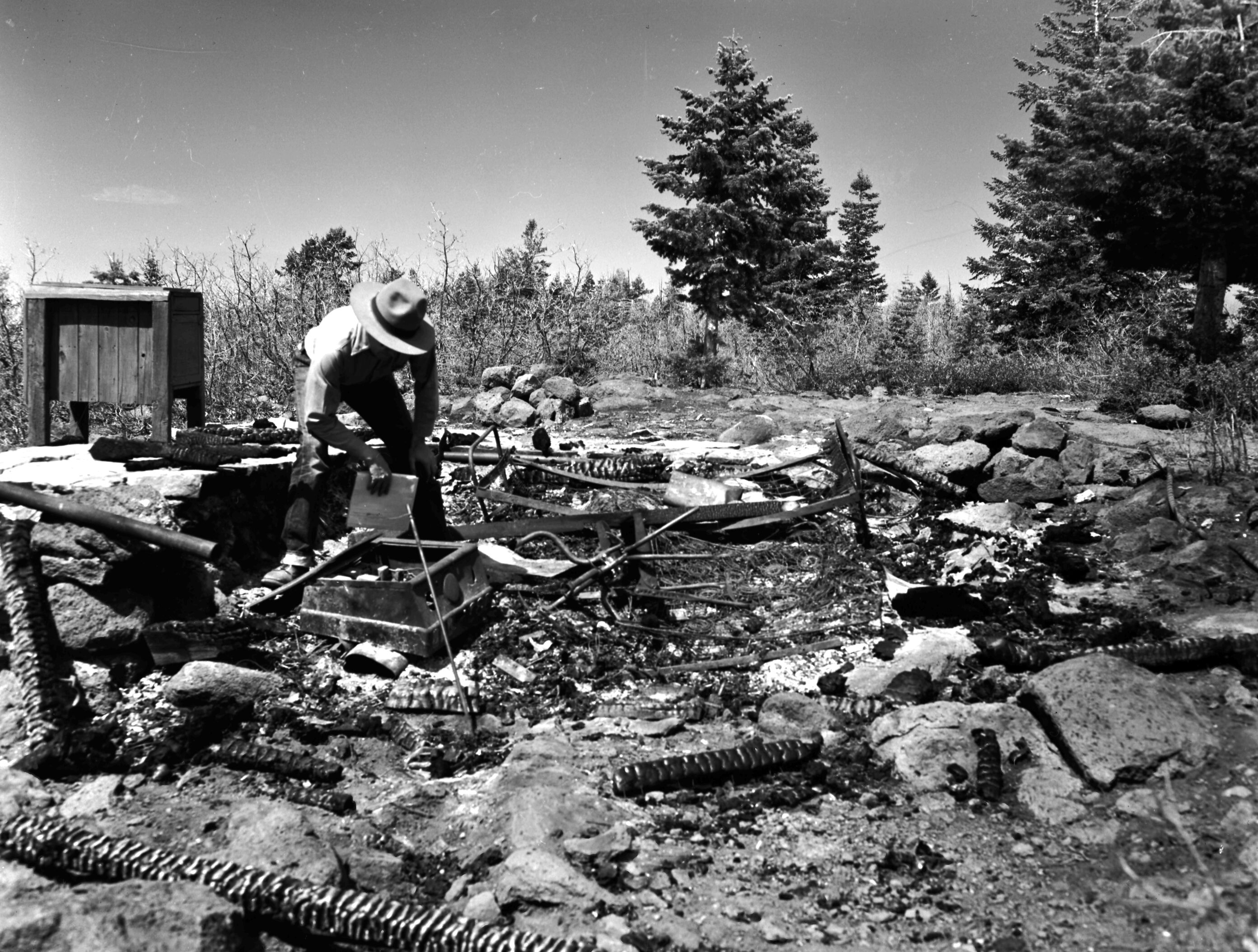 Burned down radio shack at Lava Point, lightning strike.