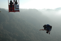 A BASE jumper leaps from the bridge