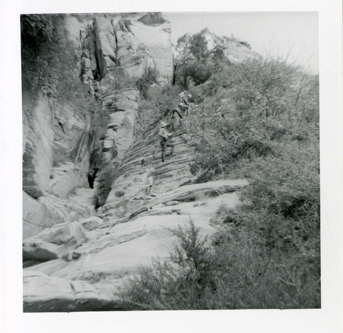 Workers during the Lady Mountain sign emplacement.