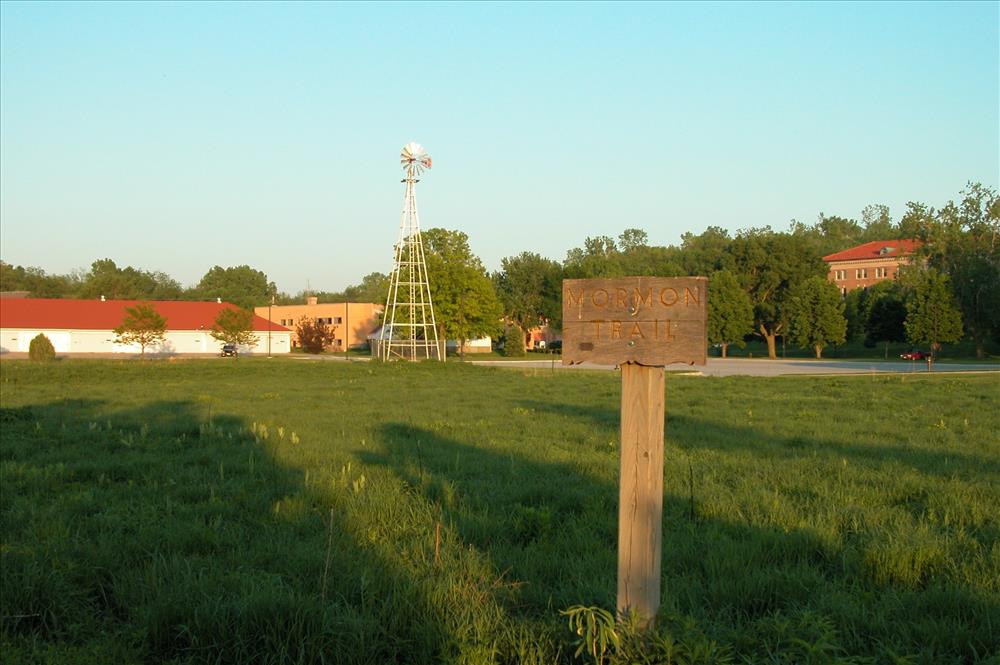 26. The Grand Encampment (Iowa School for the Deaf, 3501 Harry Langdon Boulevard, Council Bluffs, Iowa) on the Mormon Pioneer National Historic Trail.  