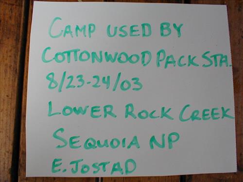 Camp used by Cottonwood Pack Station at Lower Rock Creek Crossing, Sequoia and Kings Canyon National Park