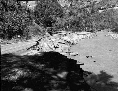 Flood damage - section of valley road washed away in flood between Red Point and Temple of Sinawava.