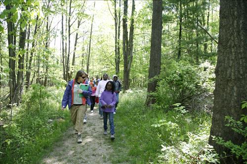 CVEEC Girl Scouts hiking on trail