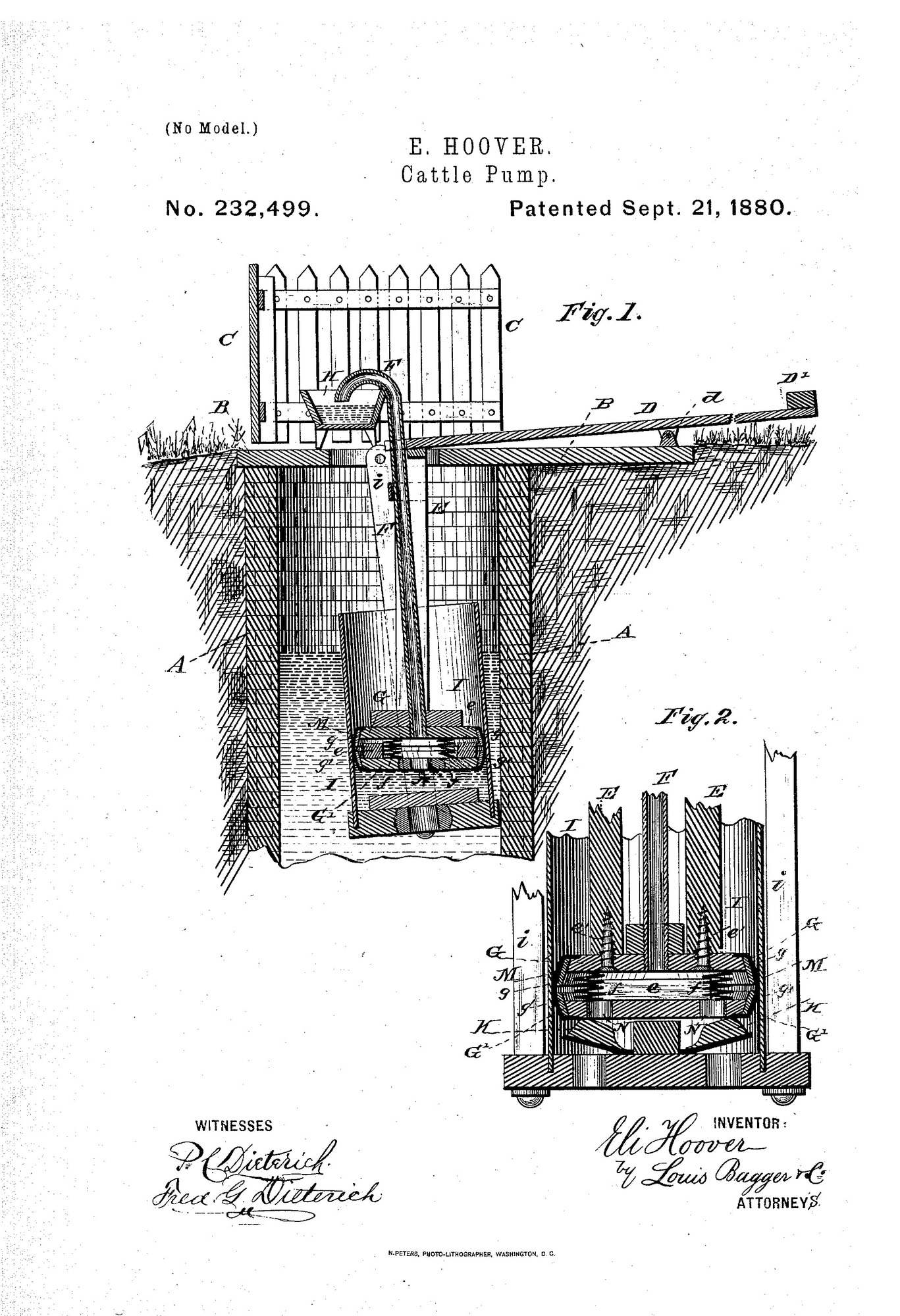 An 1880 illustration describes a well pump with an above ground treadle. 