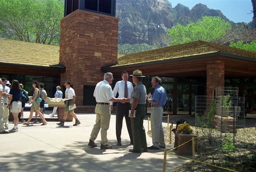 Color Photos of the official launch of the Zion shuttle system- same day as the new visitor center opening.