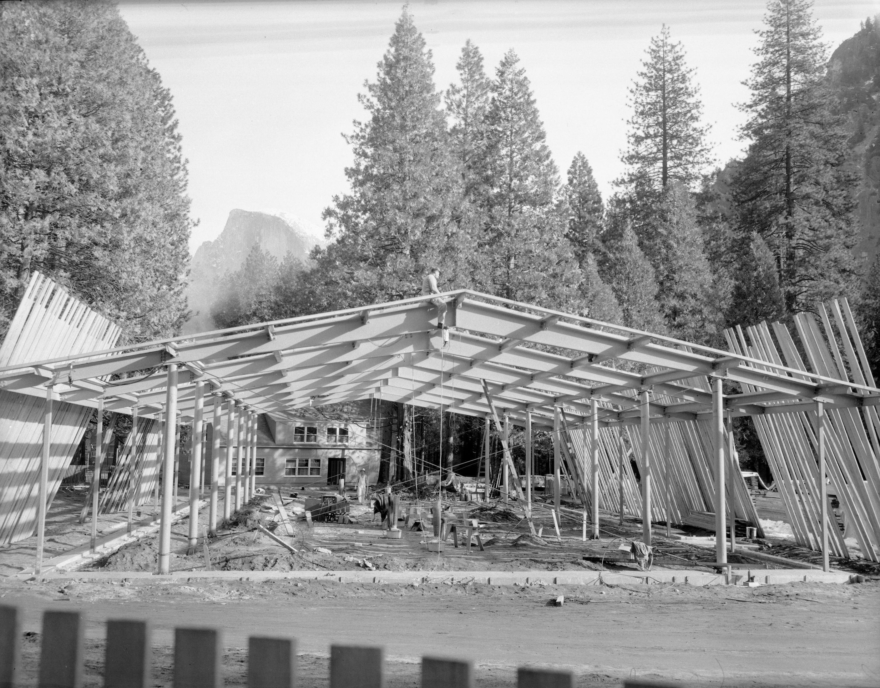 Construction of the New Yosemite Lodge 1955-1956. 7 negatives of December 13, 1955 including Cedar Cottage.