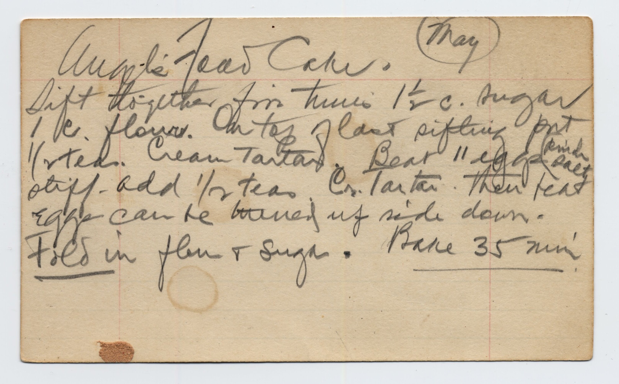 A recipe written in pencil on a note card.