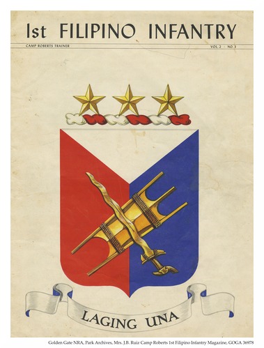 1st Filipino, camp Roberts Trainers cover showing the Coat of Arms for the regiment. 
