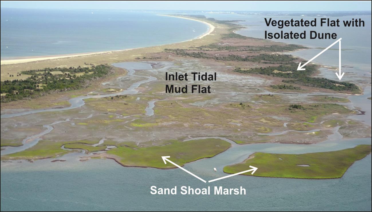2007 oblique aerial photograph looking west across the east end of Shackleford Banks. 
