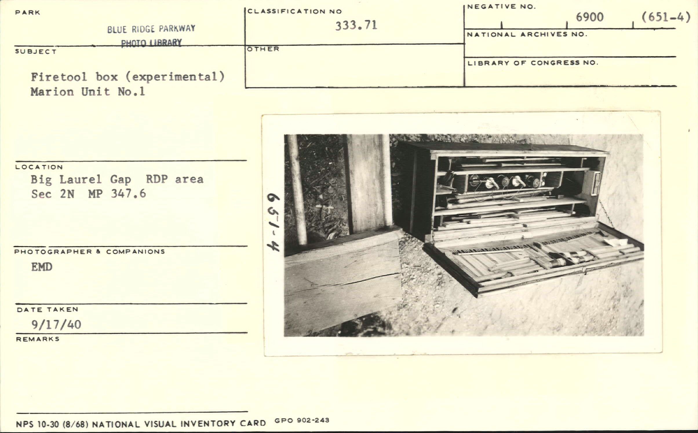 Firetool box (experimental), Marion Unit No. 1