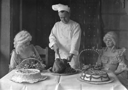 L-R: Mrs. Mary Curry Tresidder, Chef Felix Touscher, & Miss Oliene Tresidder. Copy Neg: L. Radanovich, 8/94