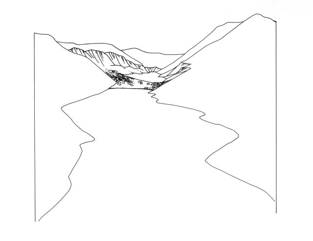 Diagram shows the landslide which divides Lake Crecent from Lake Sutherland in Olympic National Park.