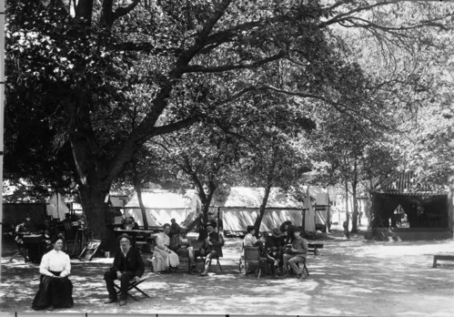 Camp Curry, Galen Clark 2nd from left. YNP Collection, Cat. #8784. Copied by Michael Dixon, October 1980. [Not Camp Curry but Camp Lost Arrow]