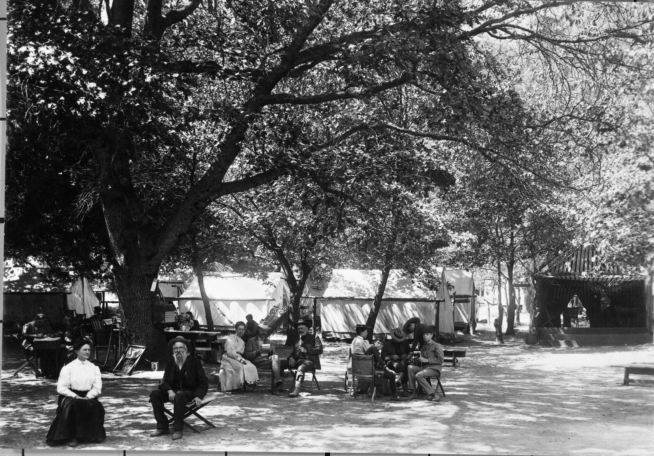 Camp Curry, Galen Clark 2nd from left. YNP Collection, Cat. #8784. Copied by Michael Dixon, October 1980. [Not Camp Curry but Camp Lost Arrow]