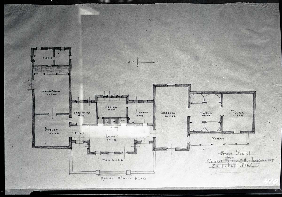 Study sketch for central museum at headquarters building.