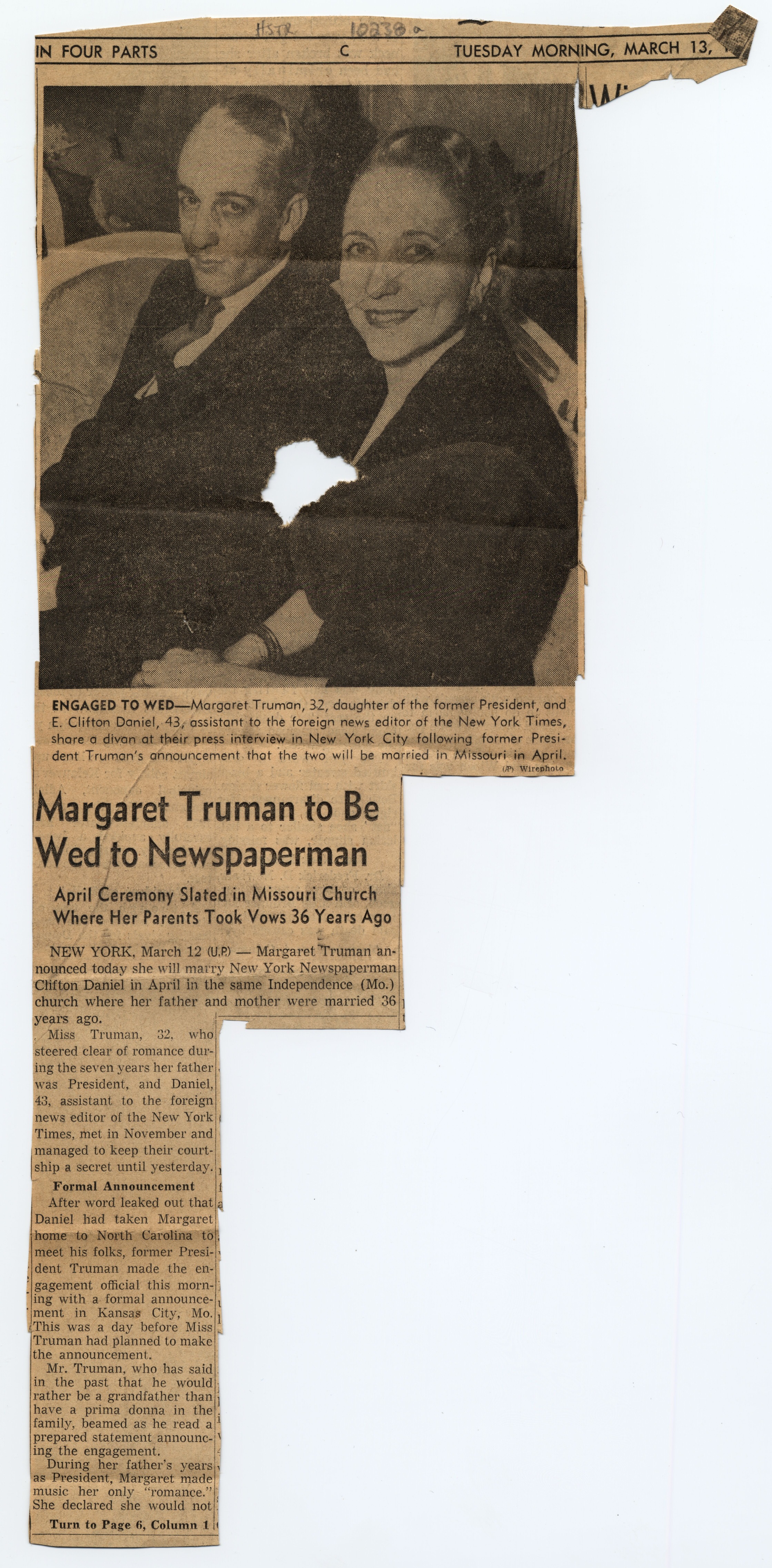 Two newspaper clippings for the article with two photos.