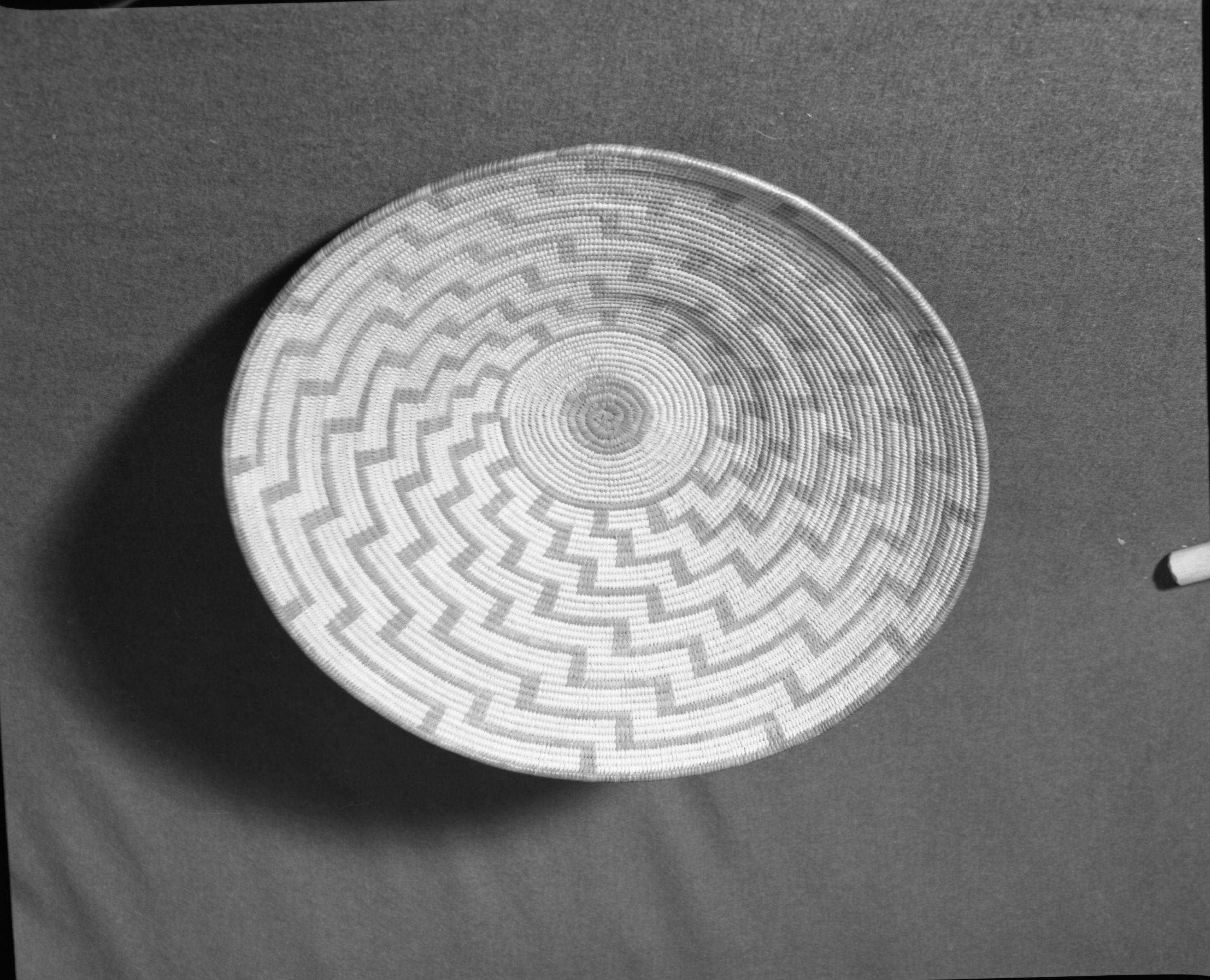 Marie Rozier Collection, Catalog No. 108. Object: Pima tray. Dimensions: 20" diameter x 4". Materials: willow, devil's cloth, cattail. Technology: ---. Collection History: Alice Reade Collection. Photographed by Michael Dixon, Dec. 1982. Catalogued by Craig Bates and Barbara Beroza. Yosemite Collections, National Park Service.