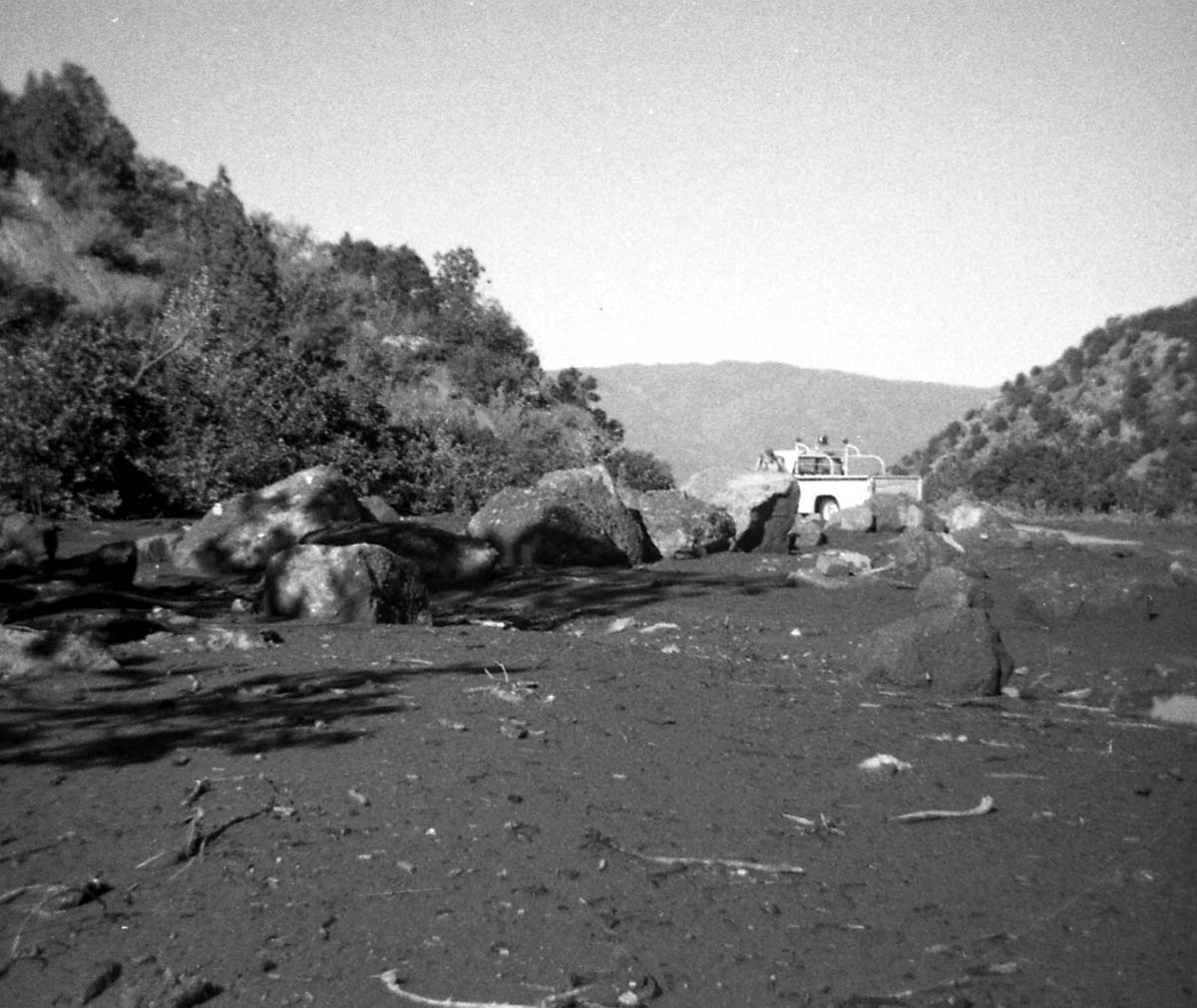 BW photos of rock slides in Kolob Canyons - 110mm. Rock slide over roadway.