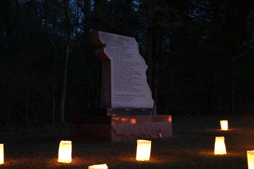 Missouri State Monument illuminated