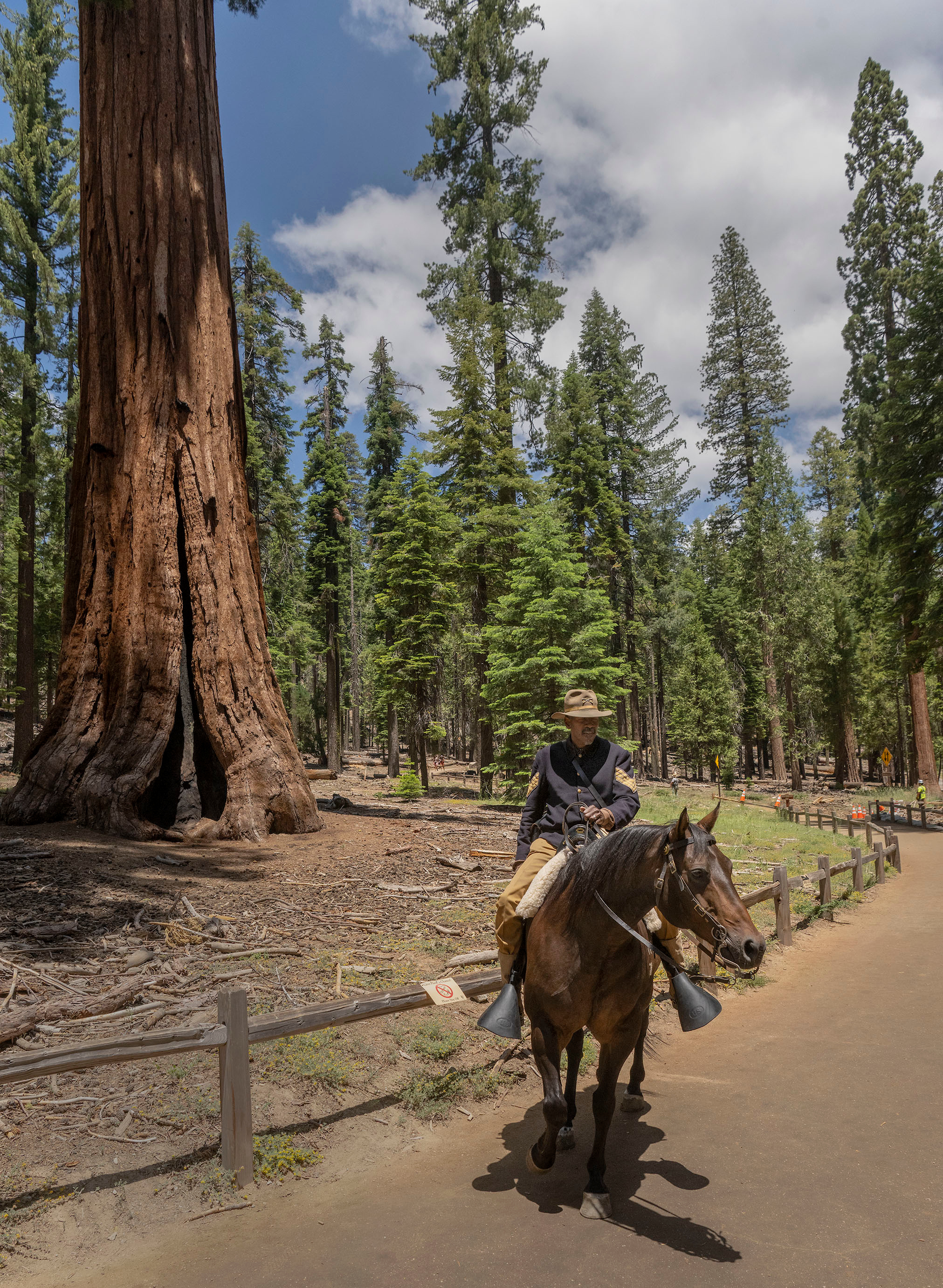 Shelton Johnson in Buffalo Soldier uniform on horseback