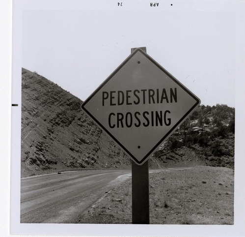 Sign reading 'Pedestrian Crossing' in Kolob Canyon.