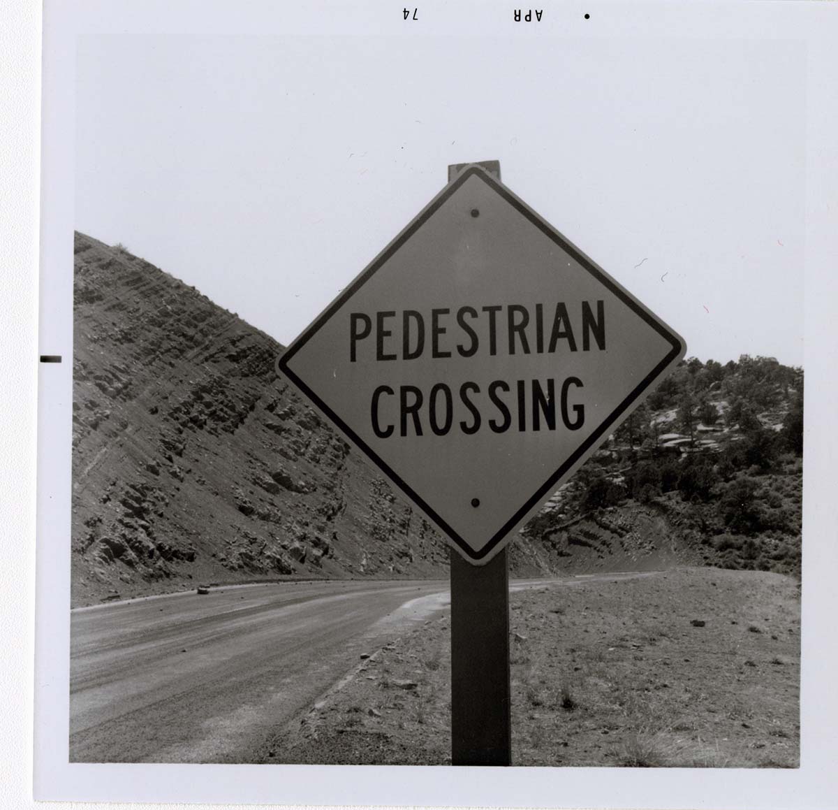 Sign reading 'Pedestrian Crossing' in Kolob Canyon.
