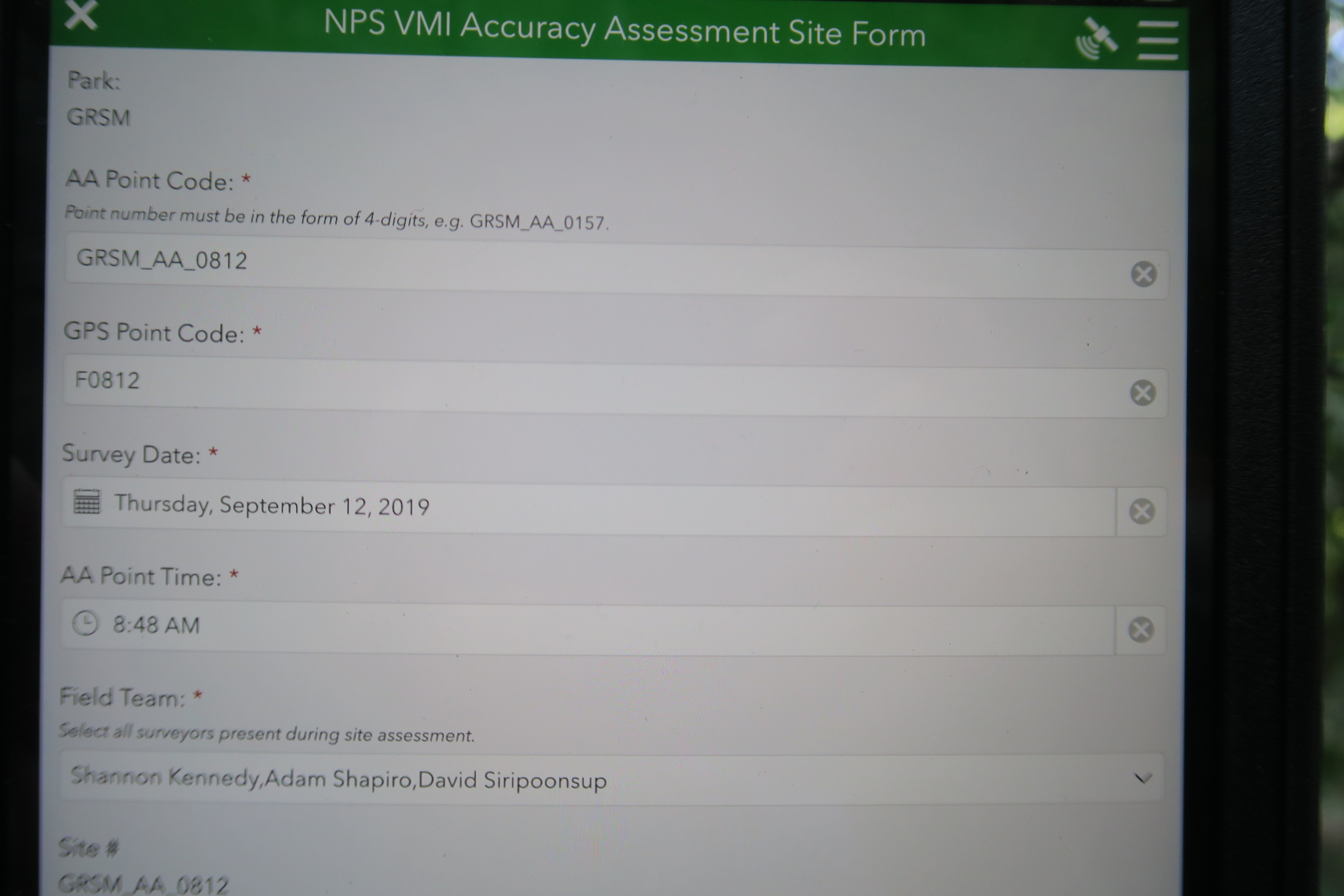 GRSM Accuracy Assessment. Plot Code: GRSM_AA_0812_1
